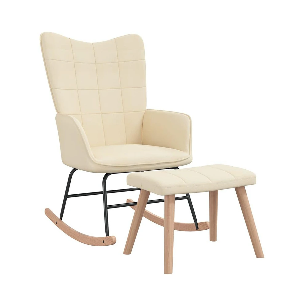 vidaXL Rocking Chair with a Stool Cream Fabric