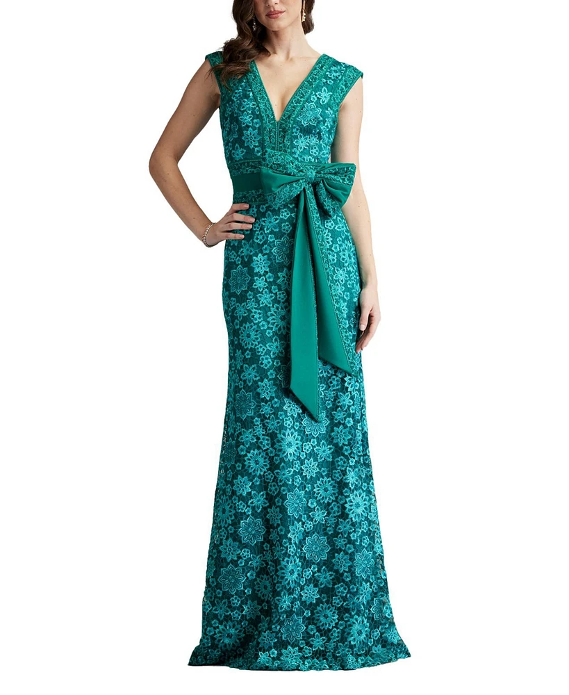 Tadashi Shoji Women's Esha Embroidered Waist Bow Gown