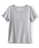 Lands' End Girls Short Sleeve Ribbed Henley T-Shirt