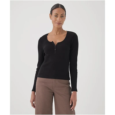 Pact Women's Organic Cotton Favorite Rib Henley Long Sleeve Top