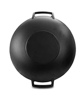 MegaChef 2 Piece 14 Inch Heavy Duty Cast Iron Wok with Wood Lid