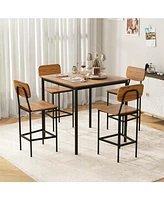 Sugift 5 Pieces Industrial Dining Table Set with Counter Height and 4 Bar Stools-Dark Brown