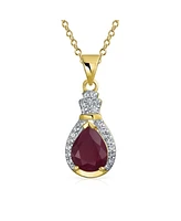 Bling Jewelry 3.5CT Teardrop Created Synthetic Ruby Zircon Halo Pendant Necklace For Women Gold Plated Sterling Silver