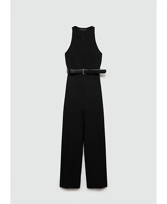 Mango Women's Zipper Detail Belted Jumpsuit