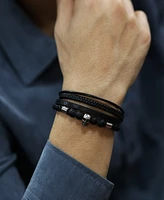 Rhona Sutton Silver Multi Leather Skull Stainless Steel Bracelet