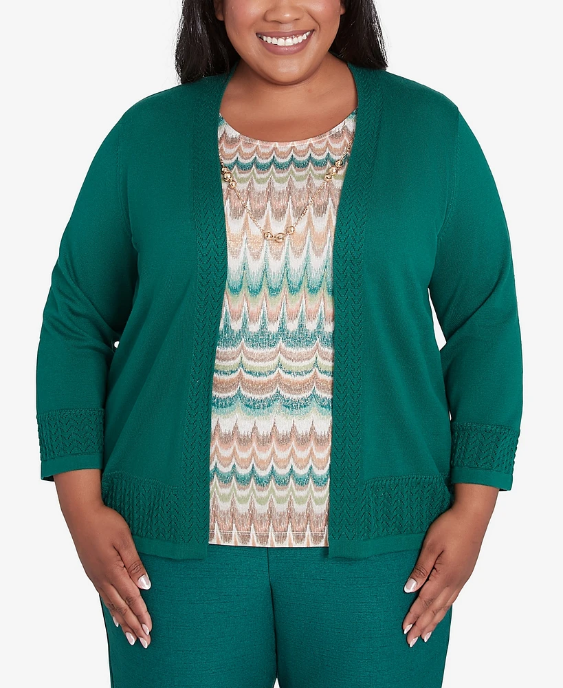 Alfred Dunner Plus Emerald Isle Biadere Two One Sweater