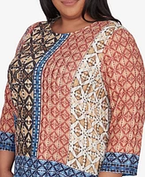 Alfred Dunner Plus Harvest Moon Batik Textured Border Top