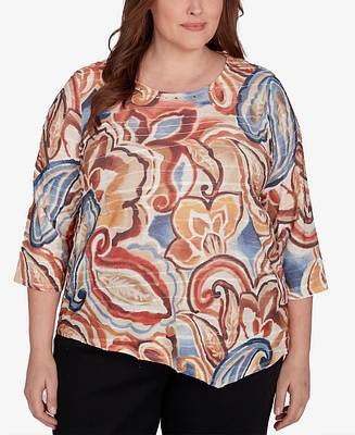 Alfred Dunner Plus Harvest Moon Watercolor Paisley Crew Neck Top