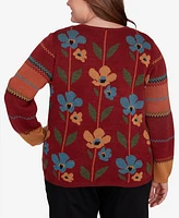 Alfred Dunner Plus Harvest Moon Vertical Floral Crew Neck Sweater