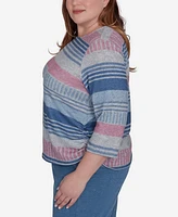 Alfred Dunner Plus Casual Fridays Ruched Striped Crew Neck Top