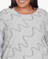Alfred Dunner Plus Casual Fridays Diagonal Textured Crew Neck Top