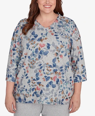 Alfred Dunner Plus Casual Fridays Watercolor Leaves V-Neck Top