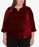 Alfred Dunner Plus Runway Ready Crushed Velvet Beaded Split Neck Top