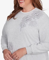 Alfred Dunner Plus Classic Sherpa Floral Embroidered Sweater