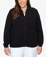 Alfred Dunner Plus Classic Zip Front Chenille Cardigan Sweater