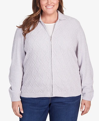 Alfred Dunner Plus Classic Zip Front Chenille Cardigan Sweater