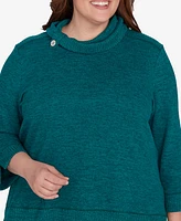 Alfred Dunner Plus French Quarter Spliced Ribbed Cowl Neck Solid Top