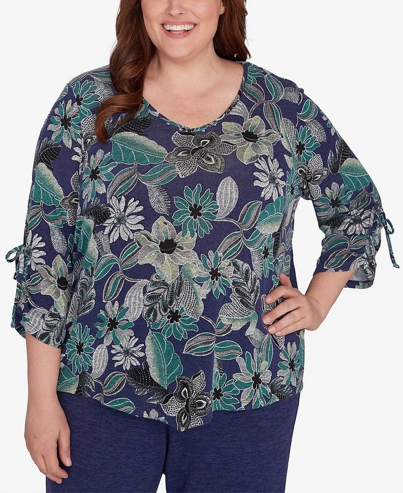 Alfred Dunner Plus French Quarter Floral Puff Print Drawstring Top