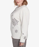 Alfred Dunner Plus Copenhagen Snowflake Embroidered Chenille Sweater