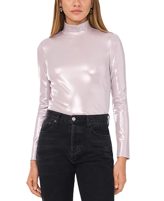 1.state Women's High-Neck Long-Sleeve Metallic Top