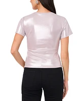 1.state Women's Short Sleeve Crew Neck Metallic T-Shirt