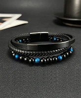 Rhona Sutton Blue Beaded Identification Leather Stainless Steel Bracelet