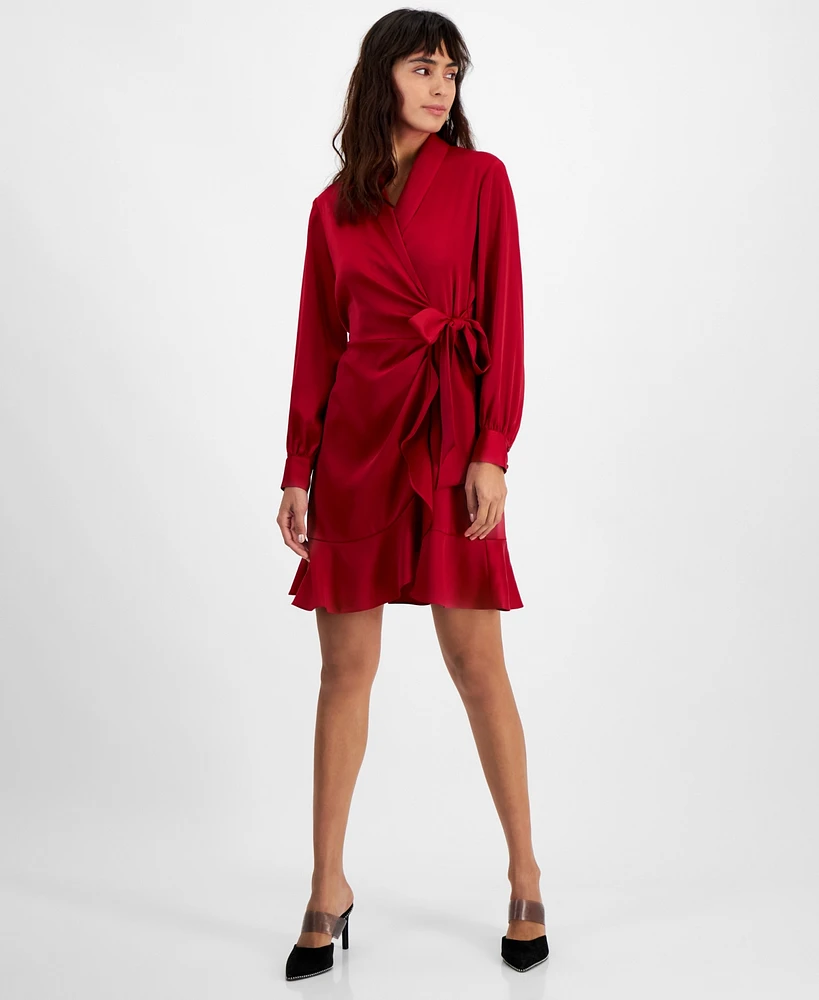 Bar Iii Women's Blouson-Sleeve Faux-Wrap Dress, Created for Macy's