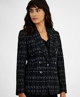 Bar Iii Women's Metallic Plaid One-Button Blazer, Created for Macy's