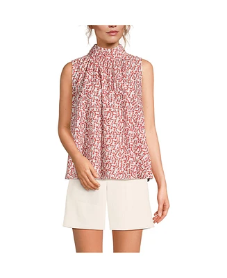 Lands' End Women's Cotton Voile Mock Neck Blouse
