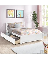 Slickblue Full Size Wooden Platform Bed Frame with Storage Drawers and Headboard for Modern Bedrooms