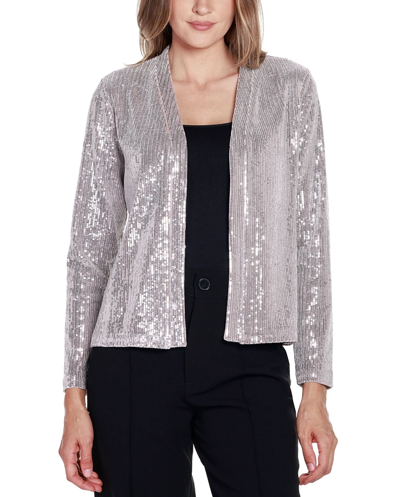 Belldini Women's Black Label Stretch Velvet Sequin Knit Cardigan Top