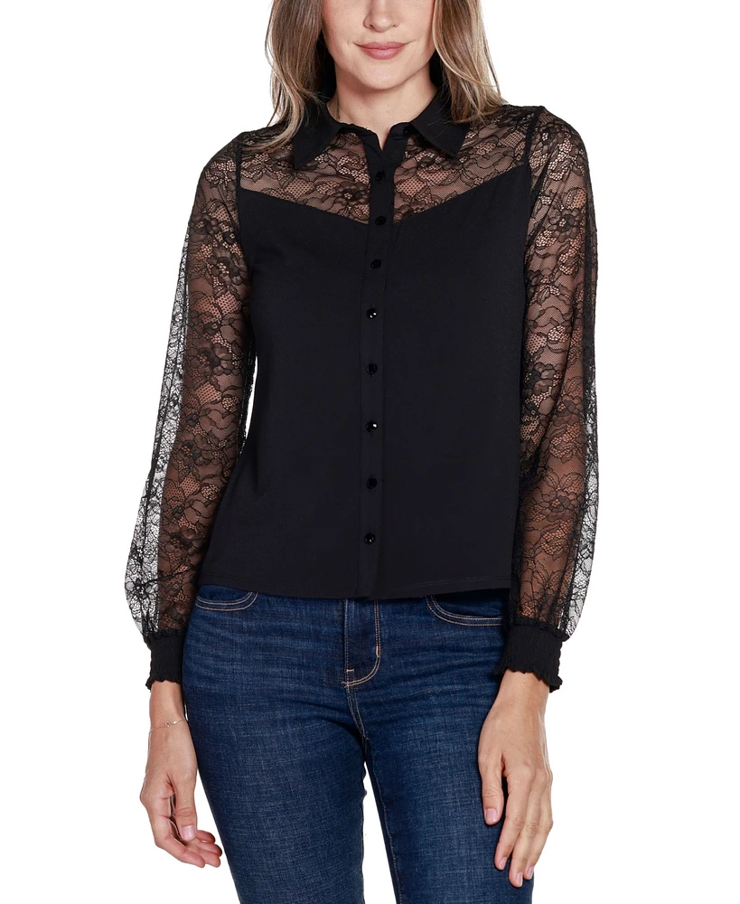 Belldini Black Label Women's Lace Inset Knit Blouse