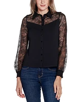 Belldini Women's Black Label Lace Inset Knit Blouse