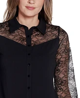 Belldini Black Label Women's Lace Inset Knit Blouse