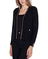 Belldini Women's Black Label Chain Detail Open-Front Cardigan Sweater