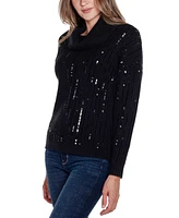 Belldini Women's Black Label Sequin Trim Cowl Neck Sweater