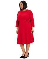 London Times Plus Size 3/4-Sleeve Fit- & Flare Dress