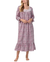 Eileen West Women's Cotton Printed Lace-Trim Ballet Nightgown