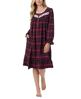 Eileen West Women's Plaid Flannel Lace-Trim Waltz Nightgown