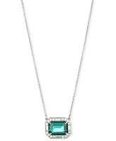 Lauren Ralph Lauren Silver-Tone Mixed Crystal Rectangle Pendant Necklace, 16" + 3" extender