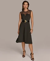 Donna Karan New York Women's Illusion-Trim Belted Fit & Flare Dress