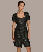 Donna Karan New York Women's Sequined Belted Dress