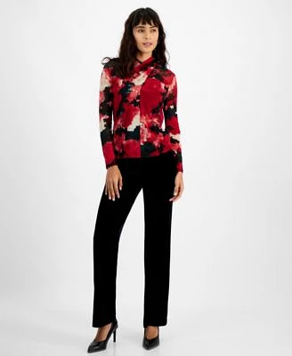 Bar Iii Womens Printed Twist Neck Long Sleeve Mesh Top High Rise Straight Leg Pants Created For Macys