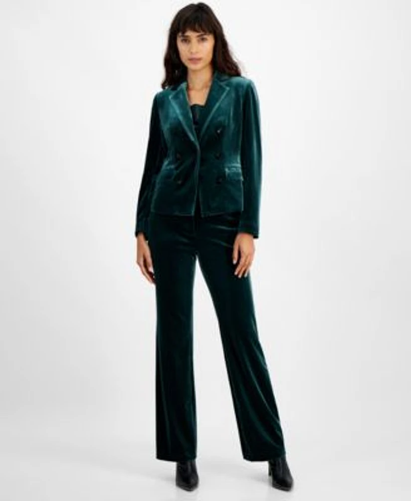 Bar Iii Womens Velvet One Button Blazer Cowlneck Rhinestone Strap Top High Rise Straight Leg Pants Created For Macys