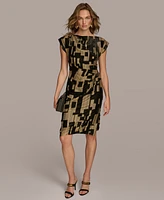 Donna Karan New York Women's Printed Velvet Extended-Shoulder Dress