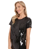 Muse Women's Sequin Jewel-Neck Short-Sleeve Top