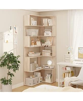 Famapy 7-Shelves Accent Bookcase, Open Back Bookshelf, Corner Bookcase