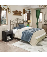 Gymax Nightstand with Drawer and Shelf Rustic Wooden Bedside Table Bedroom Brown