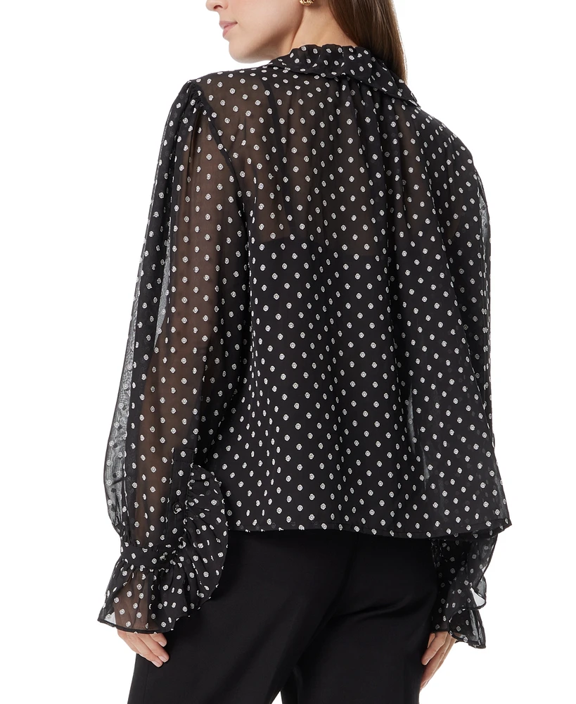 Sam Edelman Women's Jasleen Ruffle Button-Down Clip-Dot Top