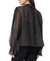 Sam Edelman Women's Jasleen Ruffle Button-Down Clip-Dot Top